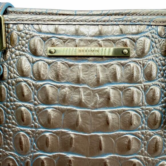 Brahmin Medium Asher Tote Metallic Gold Crocodile Embossed Leather Bag Purse - Picture 9 of 13